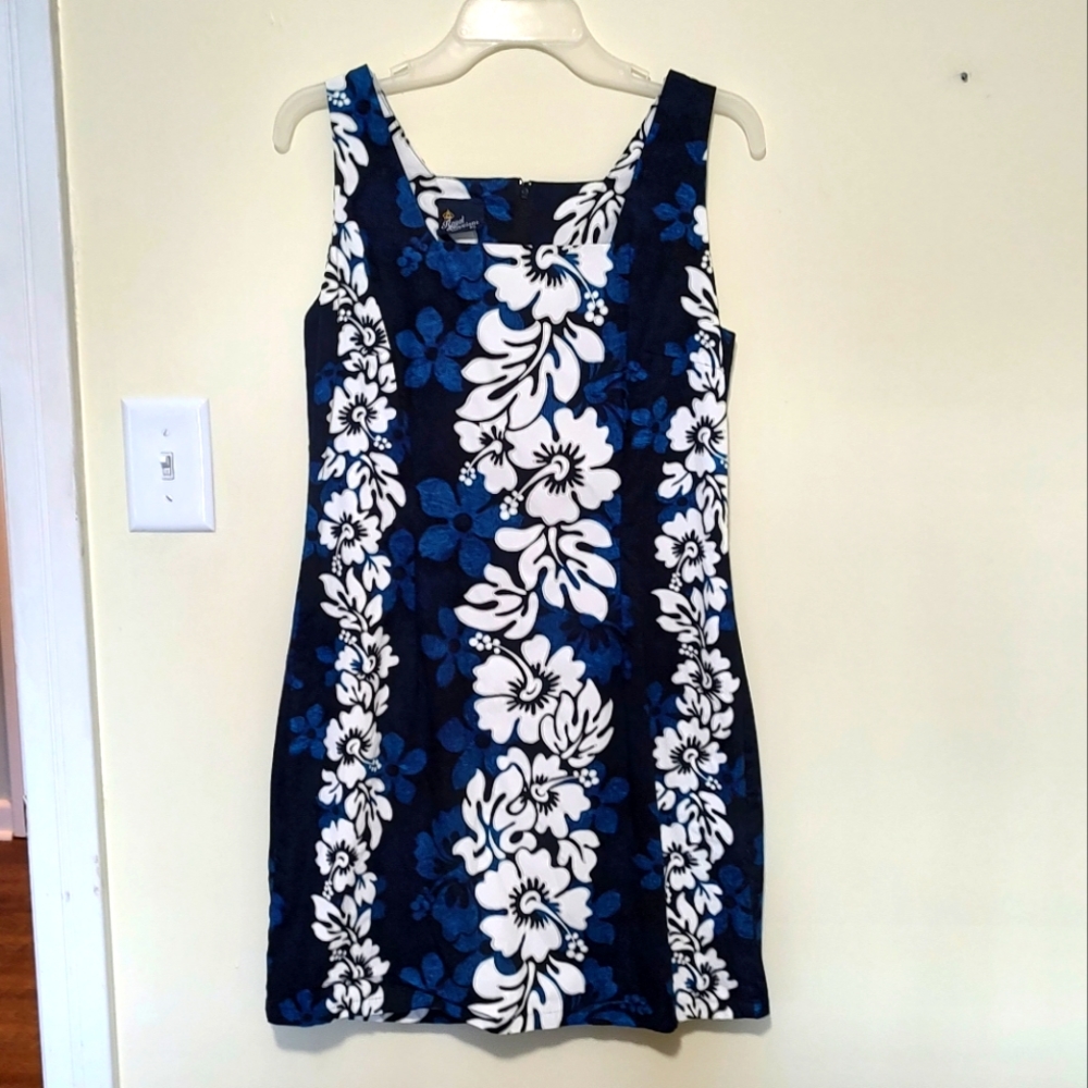 Royal Creations of Hawaii, navy and white floral sheath dress, women's XL. #56
